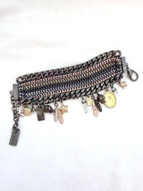 Coach Mixed Metal Multi-Layered Wrap Chain Charm Bracelet - Rare